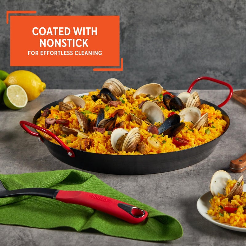 إيموسا IMUSA USA 6 بوصات من الفولاذ الكربوني المطلي بمقابض Paella غير لاصقة باللون الأسود والأحمر - Image 4
